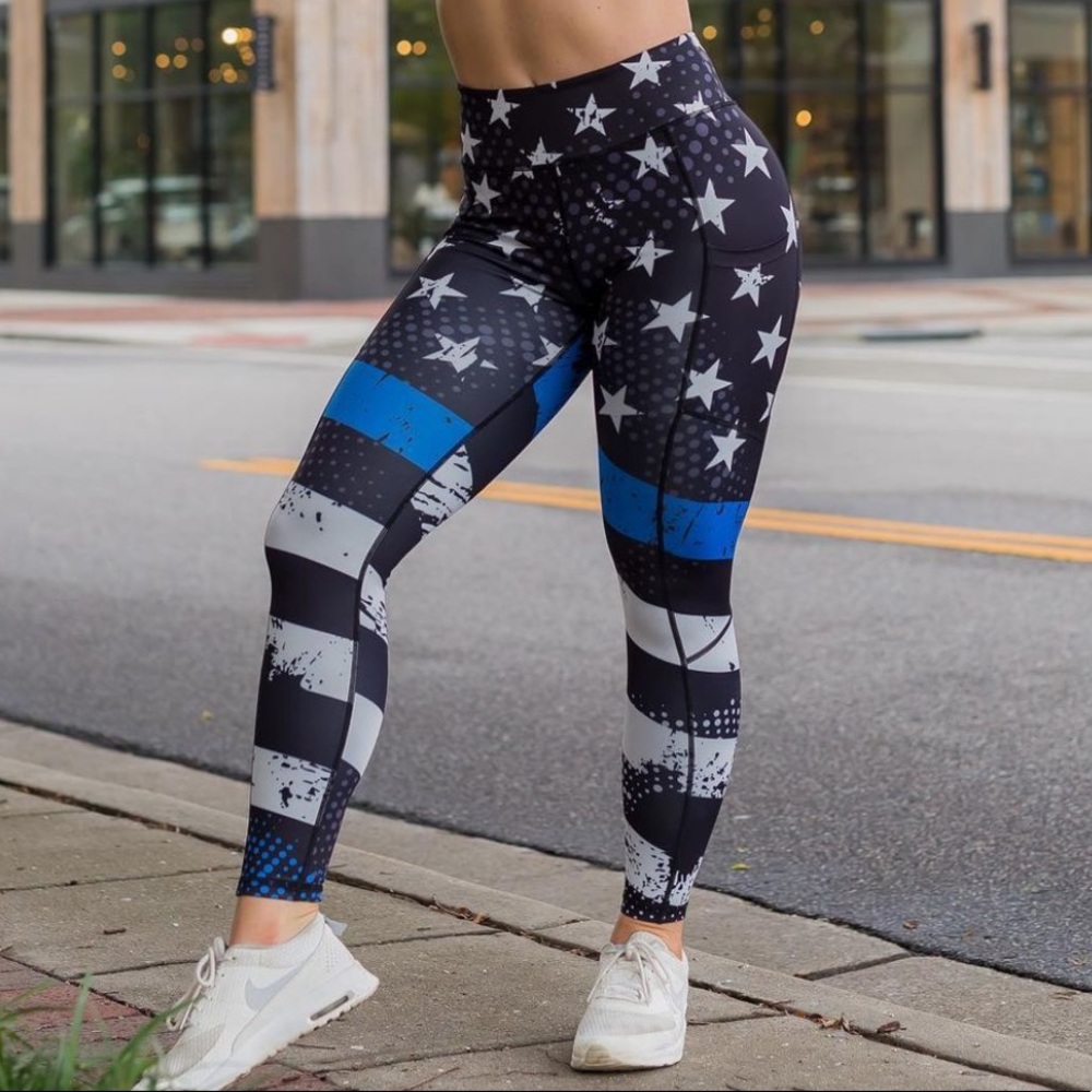 CurvesNCombatboots blue line leggings